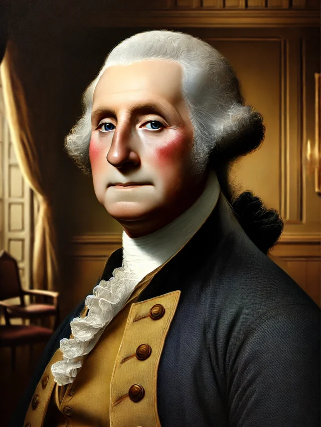 DALL·E 2025-02-16 16.21.50 - A realistic and engaging portrait of George Washington, depicting him in a dignified pose with thoughtful eyes and a calm expression. He is dressed in